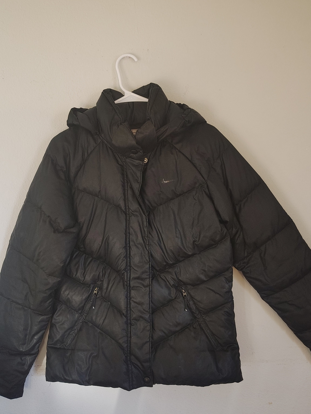 Nike Sportswear Down Black Puffer Jacket Zip Women's Medium 8-10 Removable Hood